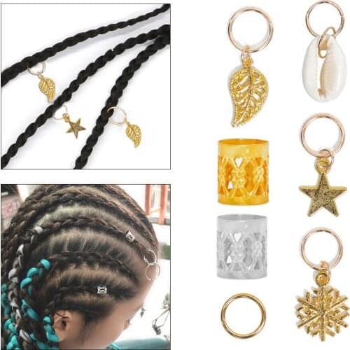 80PCS/Set Dreadlocks Beads Metal Cuffs Hair Braid Rings Pendants Braiding Clips Hair Decorations DIY Braids Accessories