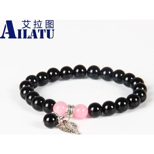 Ailatu New Trendy Lover Couple Jewelry 8mm Stone Beads Pink Crystal Lucky Fruit Charm Bracelet Jewelry