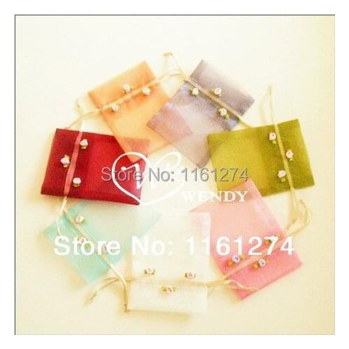 Free shipping 7Color flower Organza Bags Jewellry Package Pouch purple