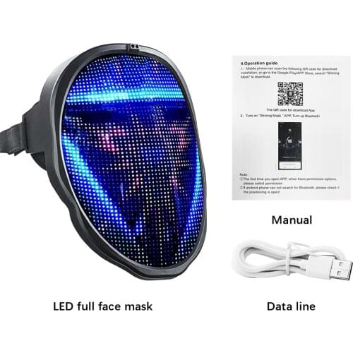 Bluetooth Led Lights Up Party Mask DIY Picture Editing Programmable Mask LED Luminous Mask App Control For Halloween Masquerade
