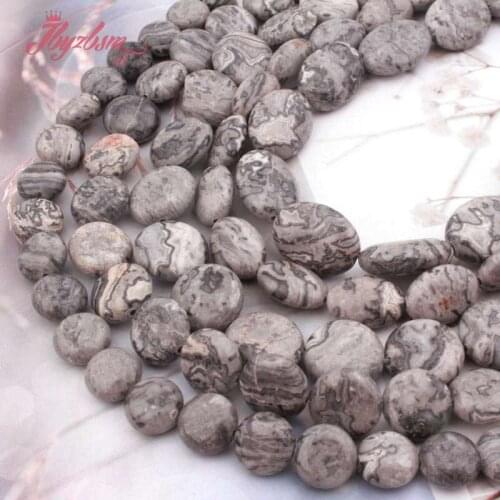 Natural Gray Map Jaspers Coin Oval Beads Loose Natural Stone Beads For DIY Jewelry Making Necklace Bracelet Strand 15" 6 8 10mm