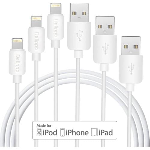 Delippo For Apple MFi Certified 3 Pack -1M/3ft USB Charger and Sync Cable for iPhone Extremely Durable