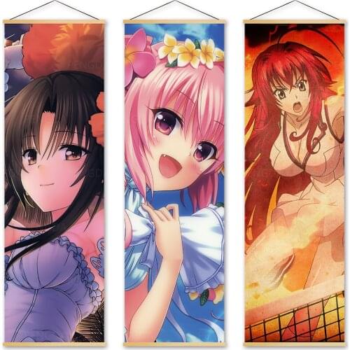 Home Decoration Sweet Girl Wall Art Painting Solid Wood Hanging Scrolls Modern Japan Cartoon Role Canvas Print Picture Poster