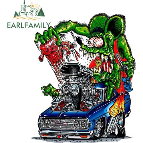 EARLFAMILY 13cm x 10.4cm for RAT FINK Waterproof Funny Car Stickers Personality Trunk Car Door Decal Sunscreen Graffiti Graphics