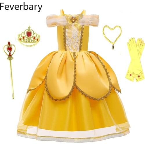 Feverbary Belle Princess Dress Christmas Birthday Party Children Show Costume Beauty and The Beast Cosplay Costume
