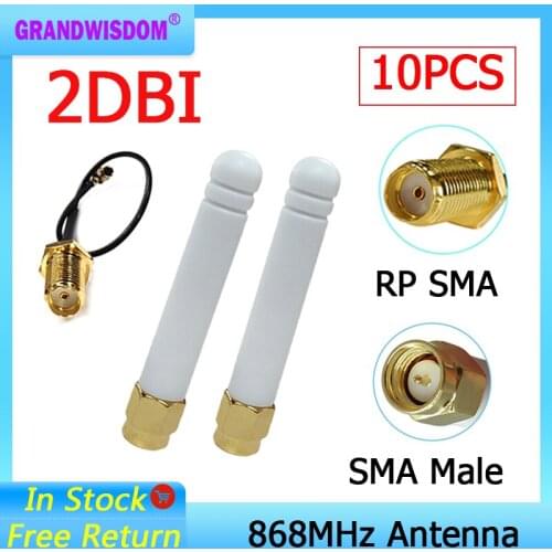 10pcs 868MHz 915MHz Antenna 2dbi SMA Male Connector GSM 915 MHz 868 MHz antena antenne waterproof+21cm RP-SMA/u.FL Pigtail Cable