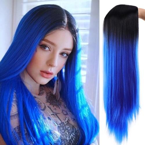 HOUYAN 24 Inch Long Straight Hair White/Black Womens Natural Cosplay Ombre Heat-Resistant Synthetic Wig Wig