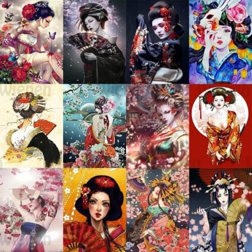 5D Full Diamond Painting Japanese Woman Geisha Oiran Portrait Diamond Mosaic Picture Of Rhinestones Embroidery Art Home Decor