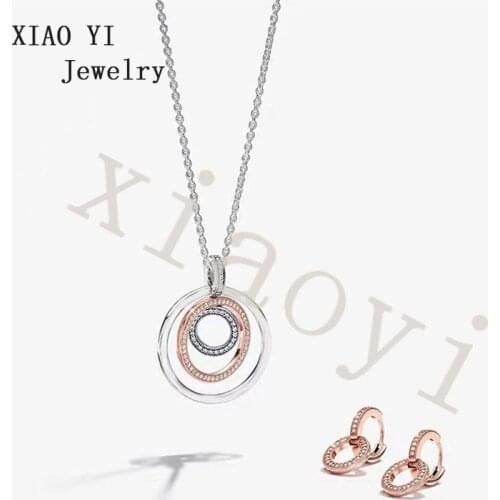XIAOYI 2021 NEW S925 Circle three ring necklace earrings zircon series wedding accessories jewelry of high quality female gift