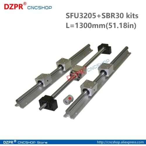 CNC Parts Set SFU3205 1300mm 51.18in + SBR30 1300mm Rail SBR30UU block BK25/BF25 End Support+RM3205 Nut bracket 14*20mm coupler