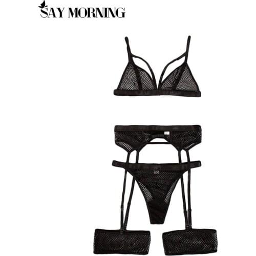 SAY MORNING Lace Sexy Lingerie Set Underwear for Women Transparent Bra Lingerie 3 Piece Set Lace Underwear Sexy Bra Set