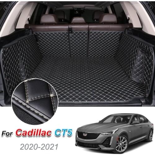 Custom Leather Car Trunk Mats for Cadillac CT5 2020 2021 Rear Trunk Floor Mat Tray Carpet Cargo Liner Auto Accessories