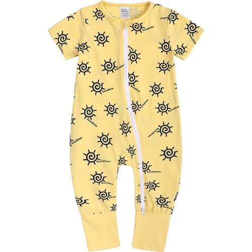Summer Newborn Outside Clothing Fashion Short Sleeve Baby Rompers Pants Boys and Girls Jumpsuits Cartoon Zipper Kids Onesie