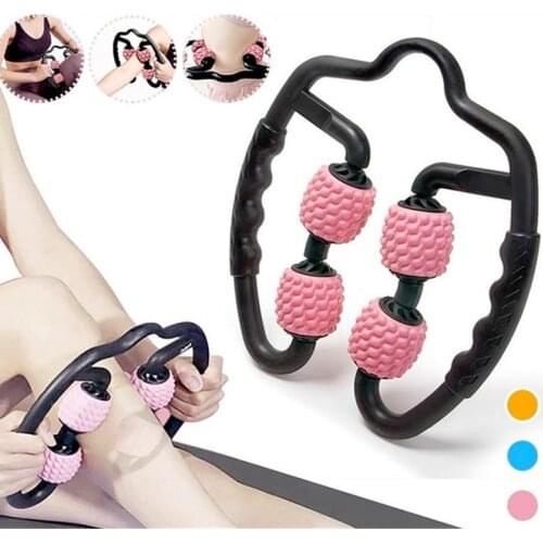 Leg Massager U Shape Trigger Point Roller for Arm Neck Muscle Tissue Relaxation Fitness Gym Yoga Pilates Sports 4 Wheel Massage