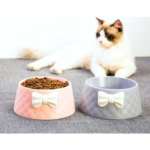 TECHOME Cute Pink Cat Bowl Bowknot Shaped Pet Bowl Puppy Bowl Cate Food Bowl Home Pet Feeder Round PP Bowl Remvable Cat Feeders