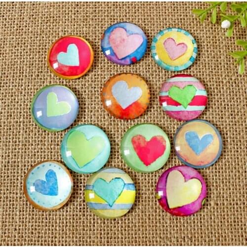 50pcs cute loving heart pattern Round Mix Pattern Photo self-adhesive Glass mosaic handcraft Cabochon