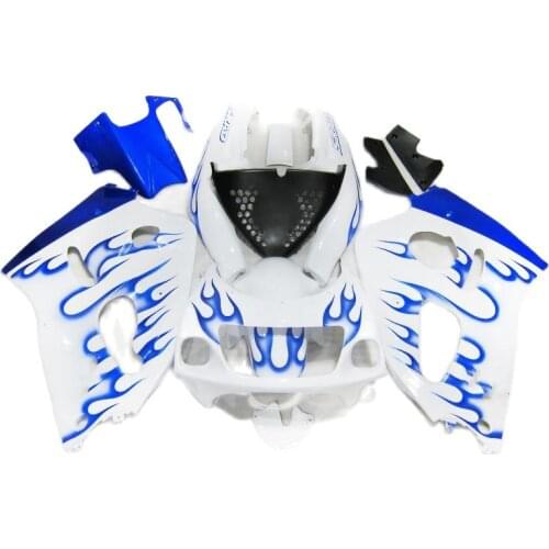 Motorcycle fairing kit for SUZUKI SRAD GSXR600 GSXR750 1996 1997 1998 1999 2000, Blue flames white Fairings GSXR 600 750 PL64