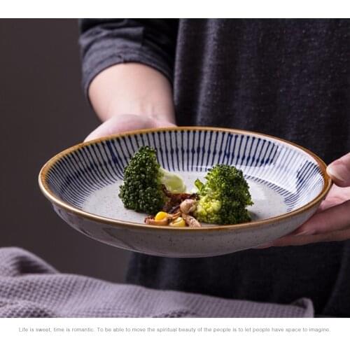 Painted Pottery Porcelain Dishes Round Deep Disc Japanese Dish Loading Restaurant Tableware Commercial Plate Household Disc