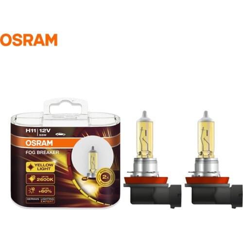 OSRAM H11 12V 55W 2600K 64211FBR Fog Breaker Xenon Yellow 200% Yellow Light 60% More Bright Car Halogen Headlight Fog Lamps Pair