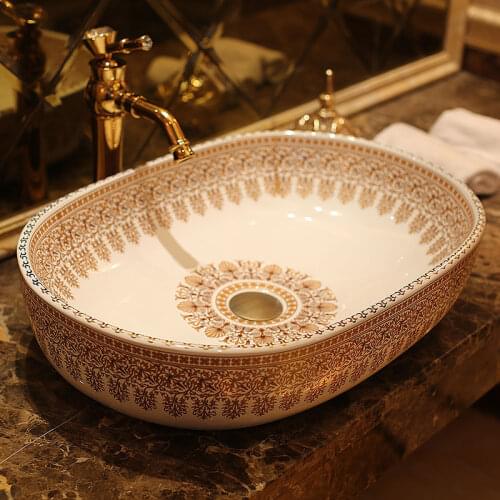 Oval Bathroom Ceramic Counter Top Wash Basin Cloakroom Hand Painted Vessel Sink bathroom sinks art handmade bathroom sinks