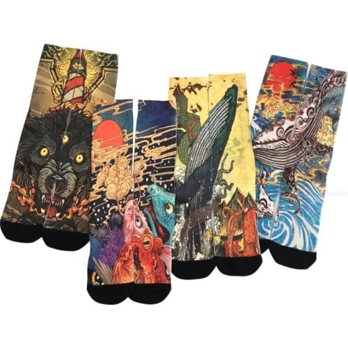 Couples Ukiyoe Retro Printed Socks Japanese Harajuku Style Anime Samurai Geisha Fashion Sock Women Men Gift Stocking Footwear