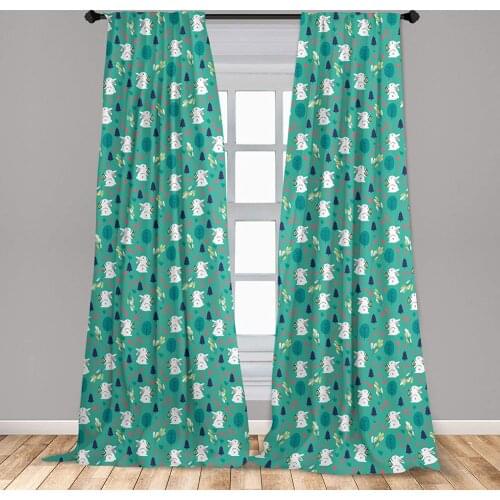 Easter Bunny Window Curtains Continuous Rabbit Small Trees Flowers Window Drapes with Rod Pocket