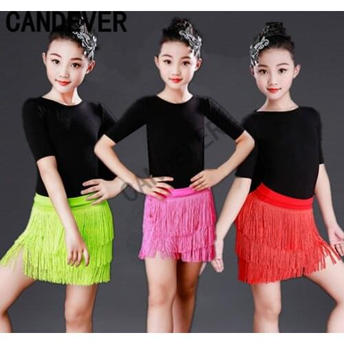 Tassel Latin Dance Dress For Girls Children Salsa Tango Ballroom Dancing skirt Competition Costumes Kids Practice Dance Clothing