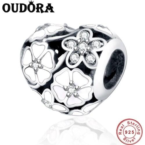 Fit Pandora Charms Original Bracelet Silver 925 Original Enamel Flower Poetic Blooms Charms Bead for DIY Jewelry Berloque Making