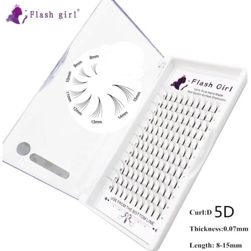 Flash girl Natural Black Long Stem 5D 0.07D 8-15 MIX Eyelash Extensions Of Russian Volume and Premade Fans Eyelashes for Makeup