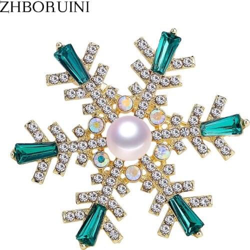ZHBORUINI 2019 High Quality Natural Freshwater Pearl Brooch Pearl Snowflake Brooch Pins Green Color Pearl Jewelry For Women Gift