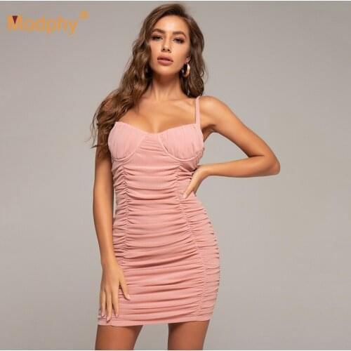 Autumn New Sexy V-Neck Sleeveless Spaghetti Strap Pleated Bodycon Dress 2020 Designer Runway Celebrity Party Mini Dress Vestidos