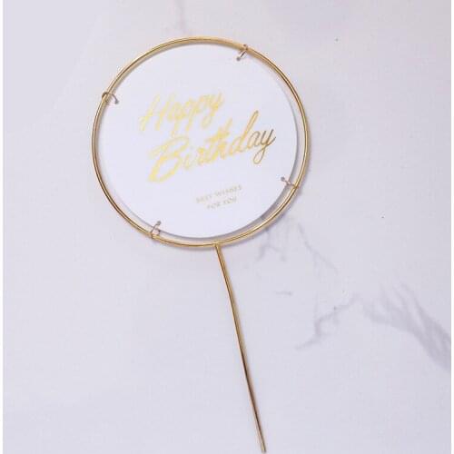 10Pcs Round Wrought Iron Bronzing Happy Birthday Cake Topper Gold Cupcake Topper Happy Birthday Party Decor Supplies