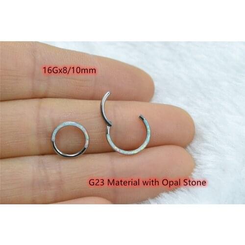10pcs/Lot G23 Titanium Opal Stone Seamless Hinged Segment Ring Clicker Ear Cartilage Nose Hoop Septum Shine 16Gx8/10mm