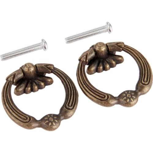 2Pcs Antique Bronze Furniture Handles Vintage Jewelry Wooden Box Knob Kitchen Drawer Cabinet Cupboard Door Pull Handles 42*36mm