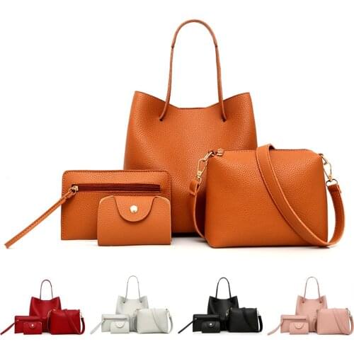 4PCS/Set Women Lady Leather Composite Bag Fashion Casual Shoulder Bag Handbag Satchel Clutch Bag Coin Purse 5 Colors