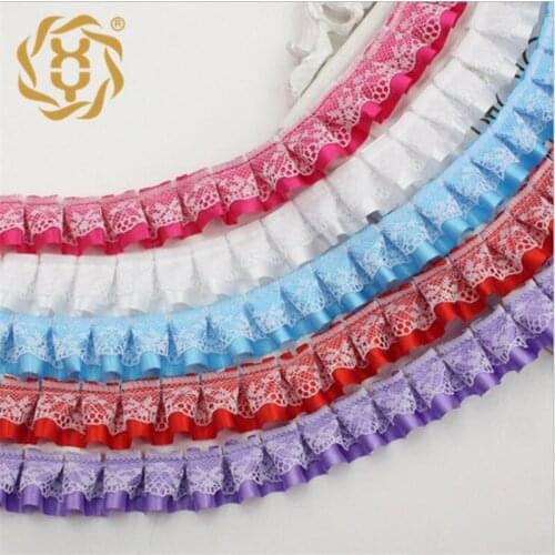 4Yard/Lot 2.5cm Chiffon Tape Ribbon Pleated Chiffon Lace Trim Patchwork Material DIY Sewing&Headwear Accessories Decoration