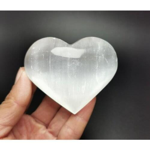 50-70mm Natural gypsum Chakra Stone Polished Heart Shape Selenite Healing Exercise Massage Health