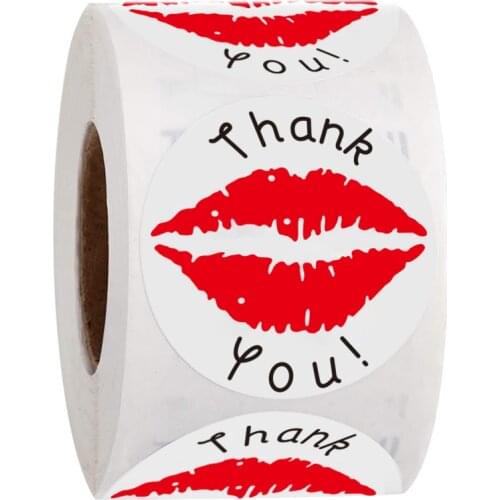 500pcs/roll Thank You Sticker Red Kissing Lips Evelope Seal Labels For Small Business Gift Box Decoration Handmade Stickers