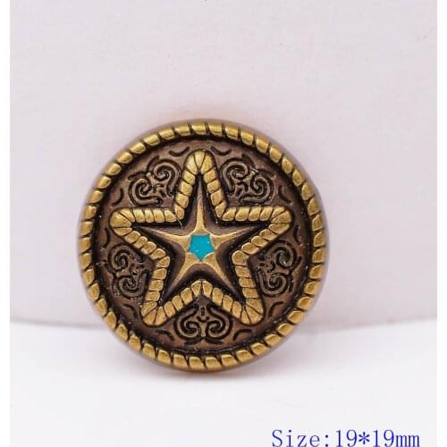 6X 19mm Solid Brass Western Engraved Ranger Star Saddles Bridle Belt Conchos