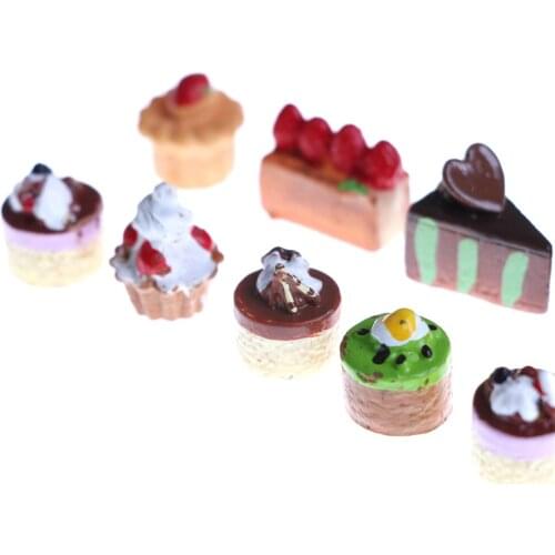 8pcs/lot Kitchen Toys Charm Craft Fake Resin Miniature Food 3D Strawberry Chocolate Cake Art Supply Decoration