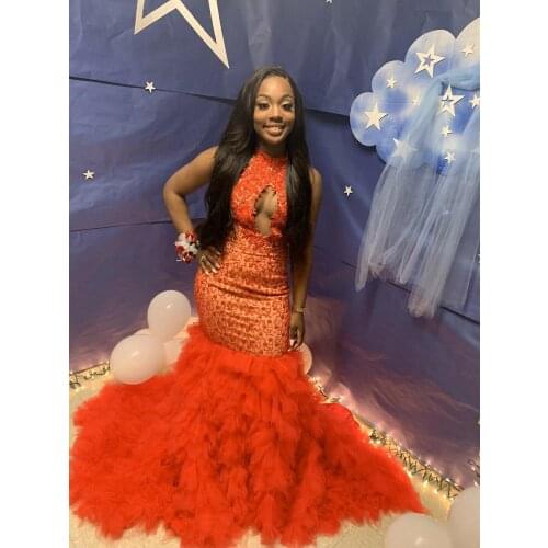 African Mermaid Appliques Tired Tulle Formal Evening Dresses Prom Party Wedding Gowns vestido de noche Plus Size Aso Ebi