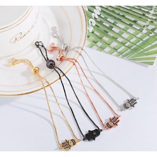 Charm Fashion Hamsa Hand Blue Evil Eye Beads Pendant Lucky Rope Gold Chain Bracelet For Women Men Good Luck