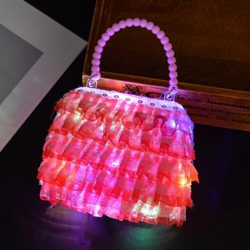 Girls Children Cute Lace DIY LED Blinking Bag Light Luminous Toy DIY Flash Handbag Birthday Gifts Glow Party Holliday Purim