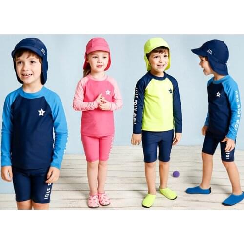 Children 2 Pcs Swimsuit Kids Baby Girls Swimwear Boys Sleeveless Surfing Wear Bathing Suit Baby Sandy Rash Guard Swim Vest 2-8Y