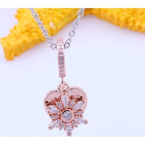 S925 Sterling Silver New Snowflake And Heart Rose Gold Pendant Fashion Pendant Diy Bracelet Charm
