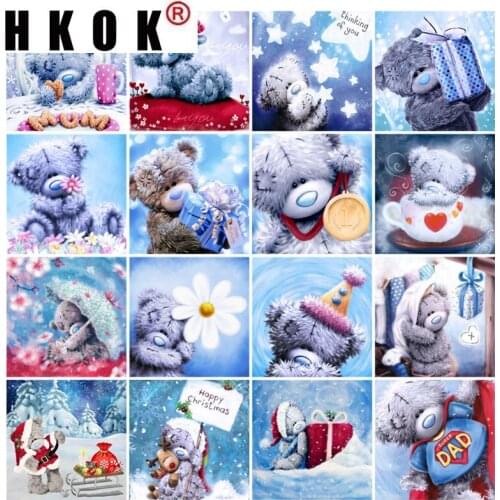 HKOK 5D DIY Diamond Painting Cross Stitch "Bear Winter Flower" Diamond Embroidery Full Square/round Drill Rhinestone Picture