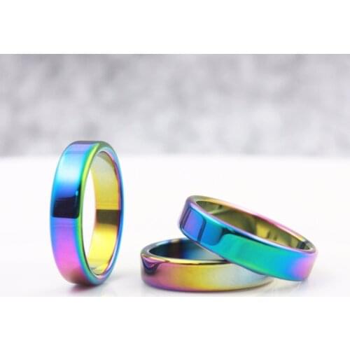 AAA Quality 6 mm Width Flat Hematite Rings Rainbow Color Lovers' Rings(50 Pieces Mixed sizes) HR1004-1