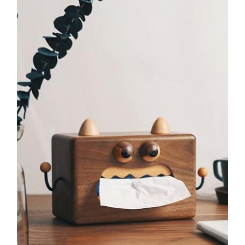 Cartoon Solid Wood Tissue Box Black Walnut Living Room/Bedroom Pumping Tissue Holder Creative Household Gadgets Home Decorations