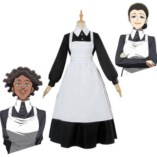 Anime The Promised Neverland Isabella Halloween Cosplay Costume Apron Yakusoku no Neverland Krone Maid Lolita Dress Black White