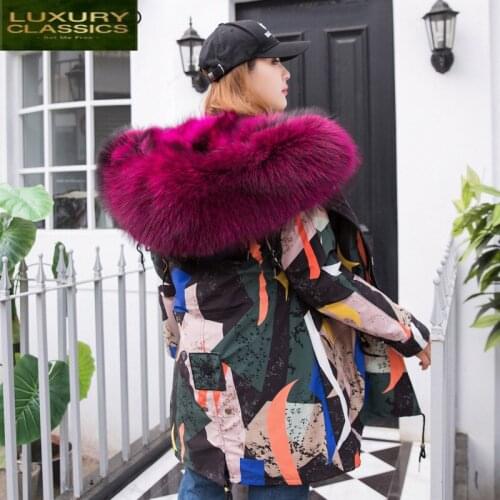 Jacket Women Coat Winter Jackets Natural Raccoon Fur Parka Real Fur Thick Warm Coats Female Medium Long Outwear LWL1095